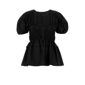 CECILIE BAHNSEN Puff Sleeve Smocked Peplum Top Women BLACK T-Shirts & Tops